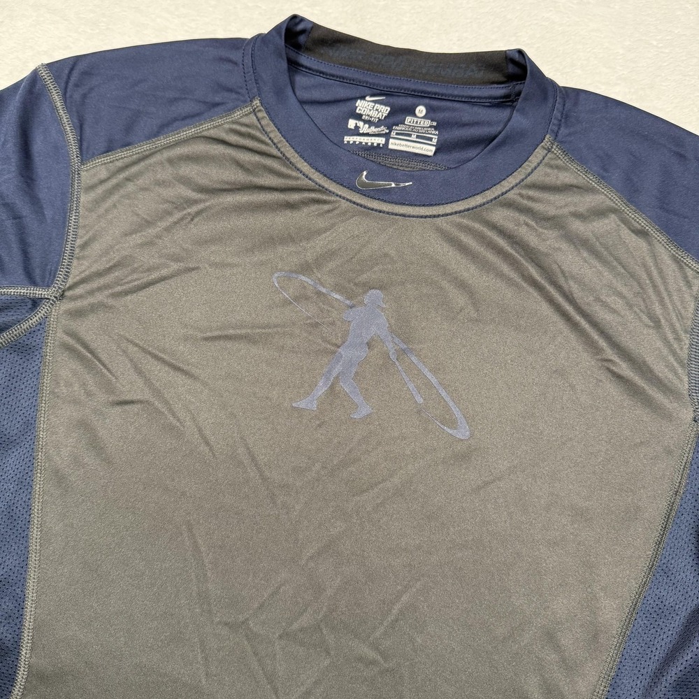 Nike Pro Combat MLB Shirt Mens Medium Navy‎ Gray 3/4 Sleeve Dri-FIT Baseball Top